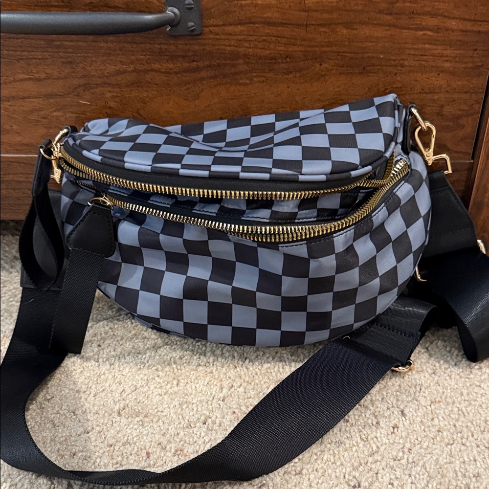 Checkered Crossbody Bag - Black and Gray